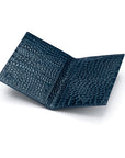 RFID Leather Passport Holder, Midnight Navy Croc Effect, open
