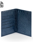 RFID Leather Passport Holder, Midnight Navy Croc Effect, inside