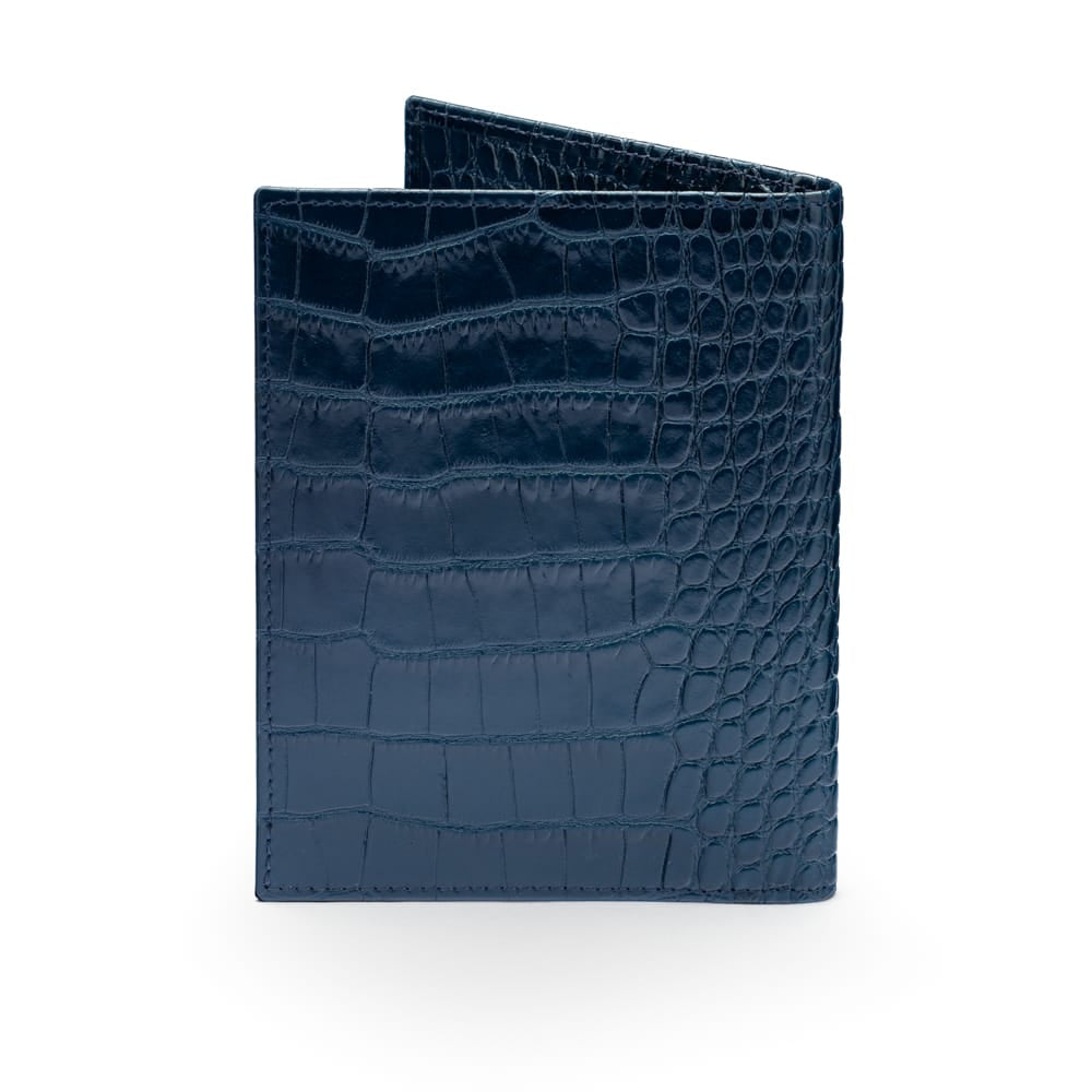 RFID Leather Passport Holder, Midnight Navy Croc Effect, back view