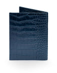 RFID Leather Passport Holder, Midnight Navy Croc Effect, back view