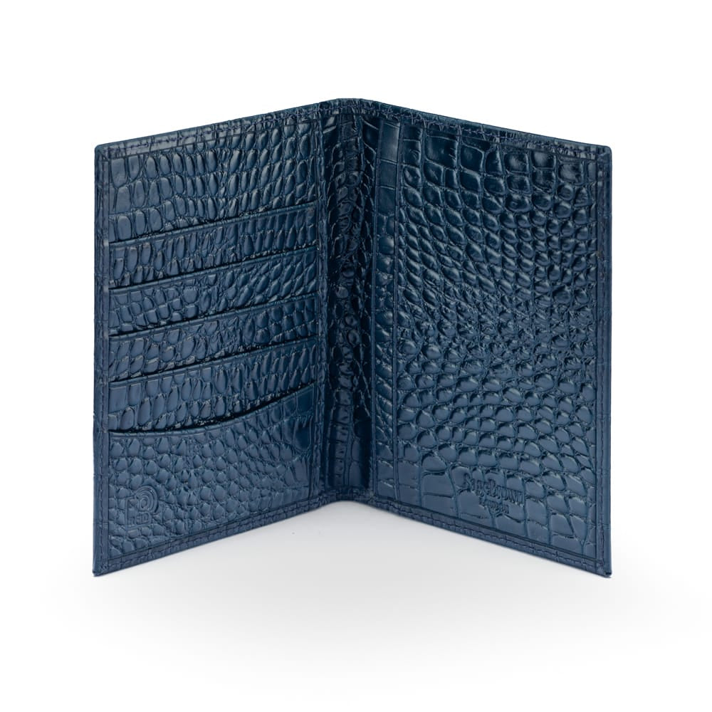 RFID Leather Passport Holder, Midnight Navy Croc Effect, inside view