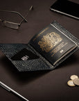 RFID Leather Passport Holder, Midnight Navy Croc Effect, lifestyle