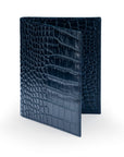 RFID Leather Passport Holder, Midnight Navy Croc Effect, front