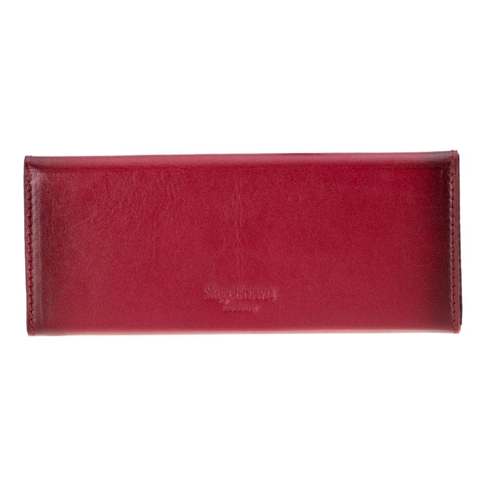 Triangular leather glasses case, burnished red, reverse