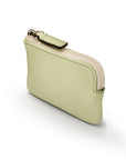 Miniature leather coin purse with key chain, mint green, top