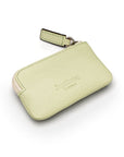 Miniature leather coin purse with key chain, mint green, back