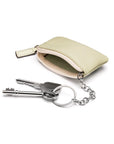 Miniature leather coin purse with key chain, mint green, inside