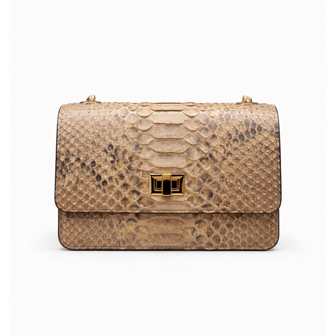 Mini Julia bag, real natural tan python, front view