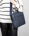 15" leather laptop bag, navy, lifestyle