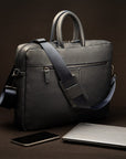 15" slim leather laptop bag, navy, lifestyle