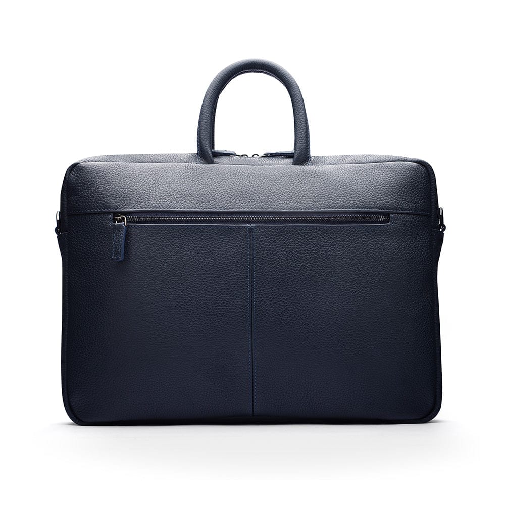 15" slim leather laptop bag, navy, front