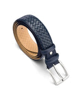 Woven leather belt for men, navy