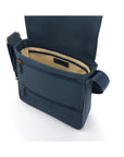 A4 portrait medium leather messenger bag, navy pebble grain, inside