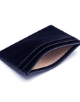 Flat leather credit card wallet 4 CC, navy, inside