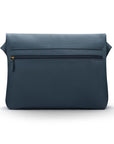 Men's large leather messenger bag, navy pebble grain, back