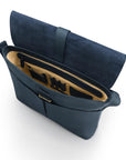 Men's large leather messenger bag, navy pebble grain, inside