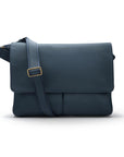 Leather messenger bag, navy pebble grain, front