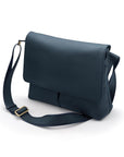 Leather messenger bag, navy pebble grain, side