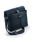 Leather messenger bag, navy pebble grain, open