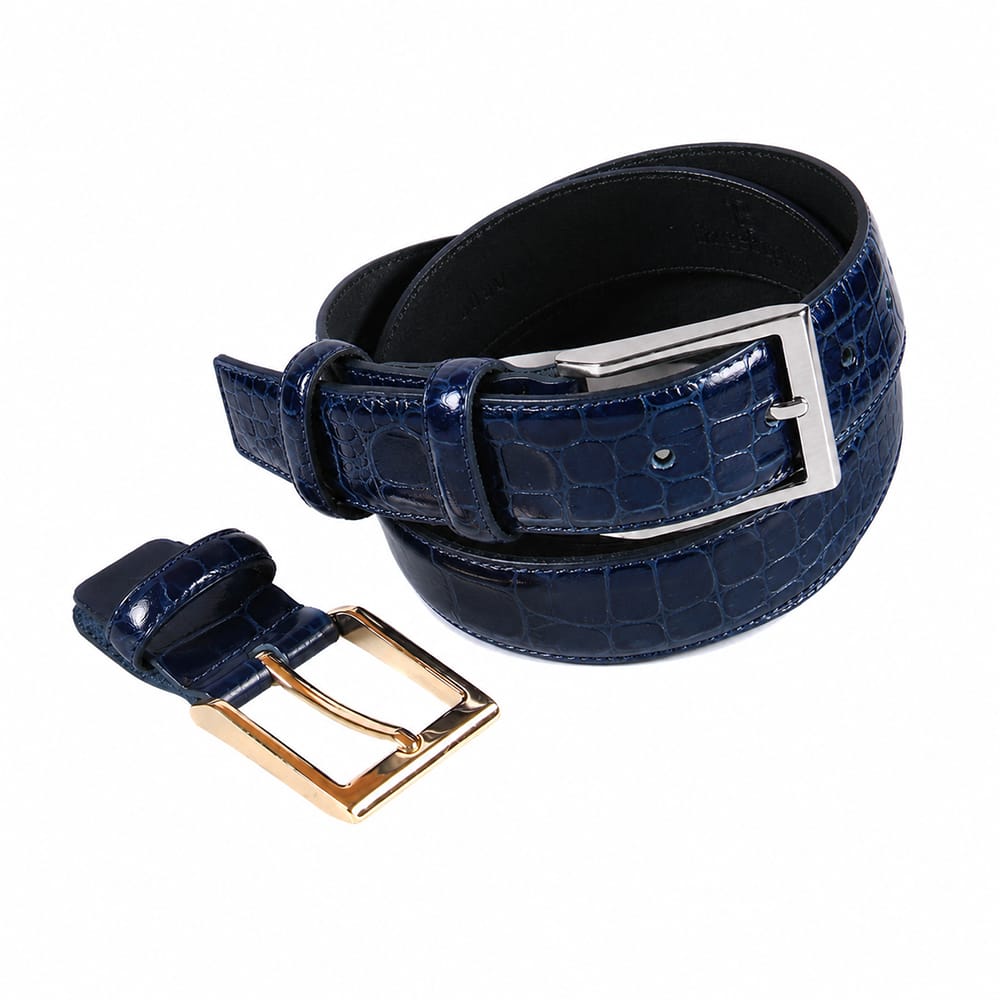 Men's 2-in-1 Interchangeable Leather Belt, Navy Croc Effect