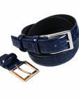 Men's 2-in-1 Interchangeable Leather Belt, Navy Croc Effect