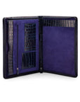 A4 leather notepad folder, navy croc, open