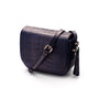 Leather saddle bag, navy croc, side