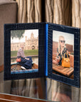 Double leather photo frame, navy croc, 6 x 4", lifestyle