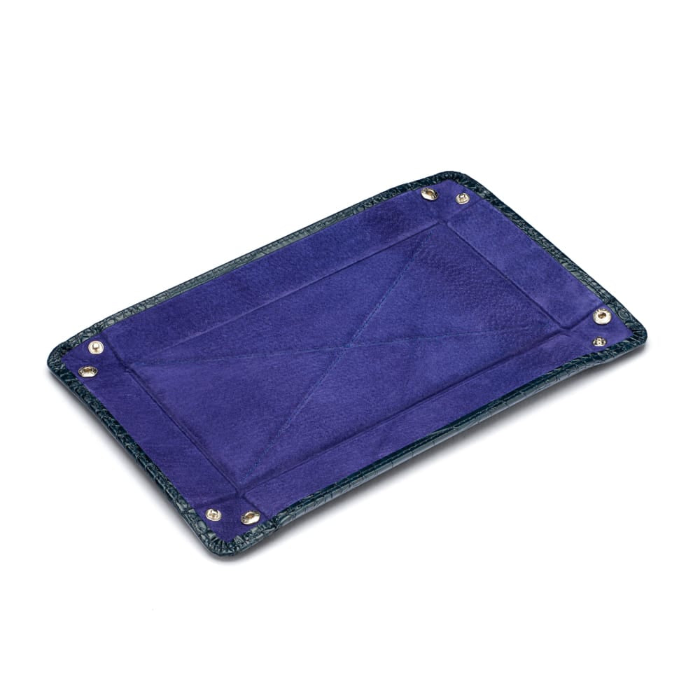 Rectangular Leather Valet Tray, Navy Croc Effect, flat