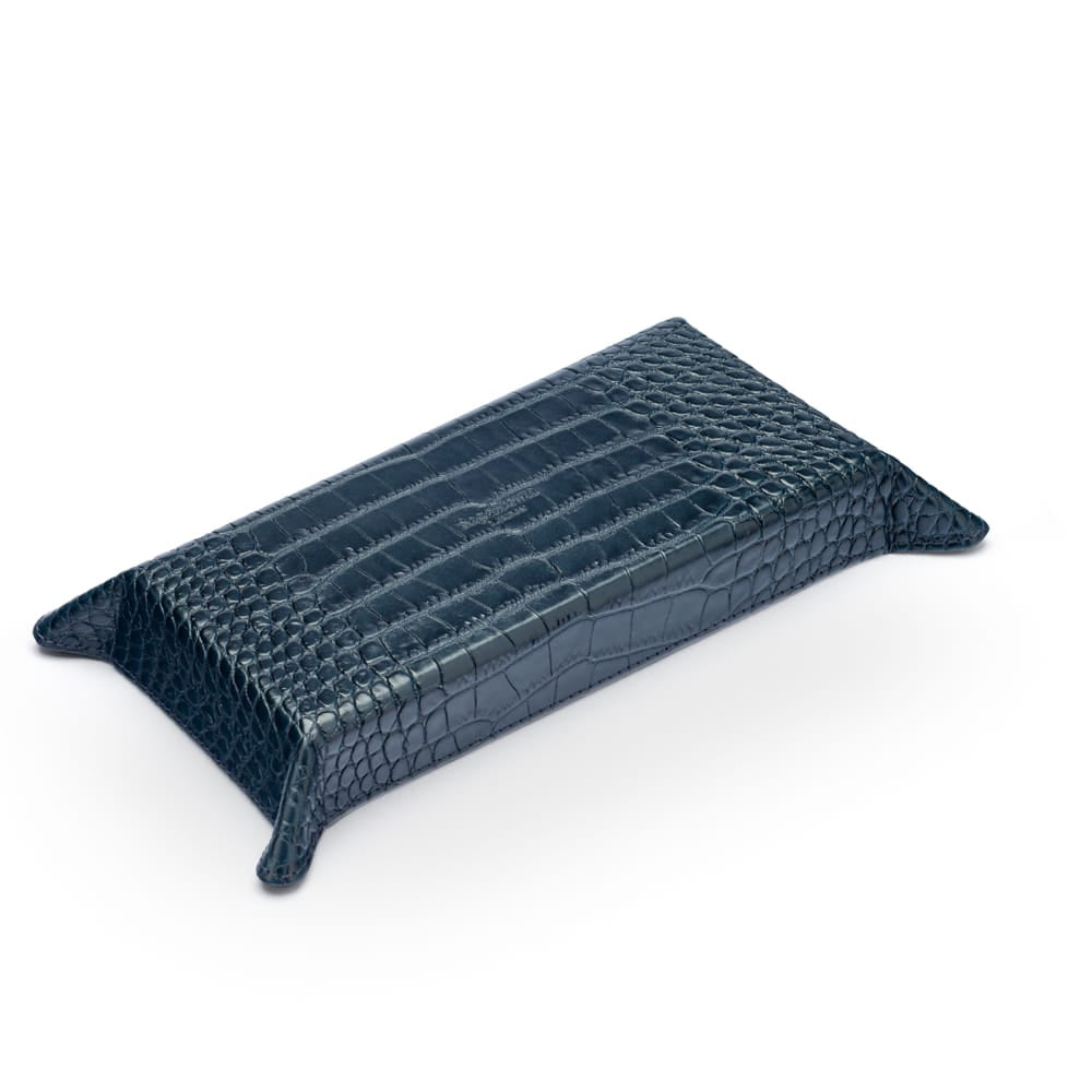 Rectangular Leather Valet Tray, Navy Croc Effect, base