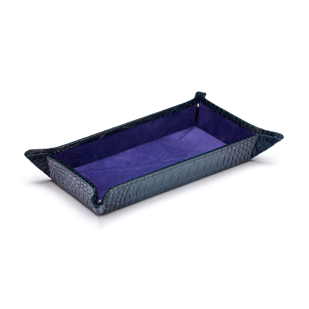 Rectangular Leather Valet Tray, Navy Croc Effect
