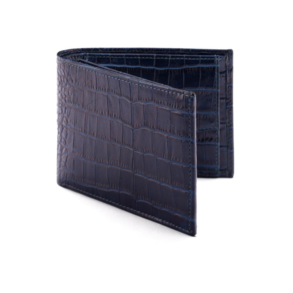 Leather coin wallet, navy croc, front