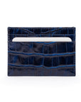 Flat leather credit card wallet 4 CC, navy croc, front