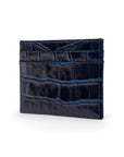 Flat leather credit card wallet 4 CC, navy croc, side