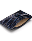 Flat leather credit card wallet 4 CC, navy croc, inside