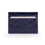 Flat leather credit card wallet 4 CC, navy croc, front view