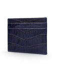 Flat leather credit card wallet 4 CC, navy croc, front