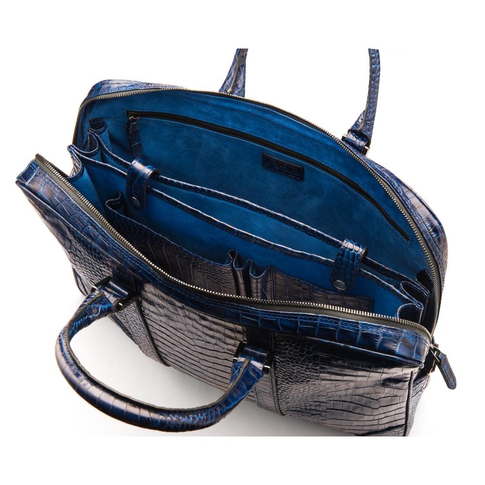 15" leather laptop bag, navy croc, inside