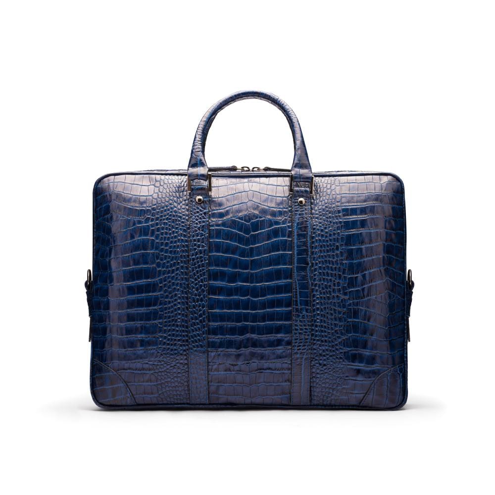15" leather laptop bag, navy croc, front
