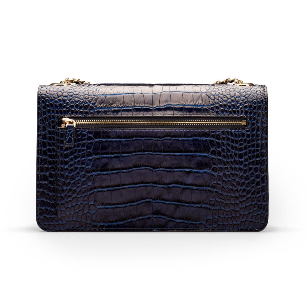 Leather chain bag, navy croc, back