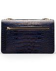 Leather chain bag, navy croc, back