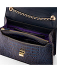 Leather chain bag, navy croc, inside