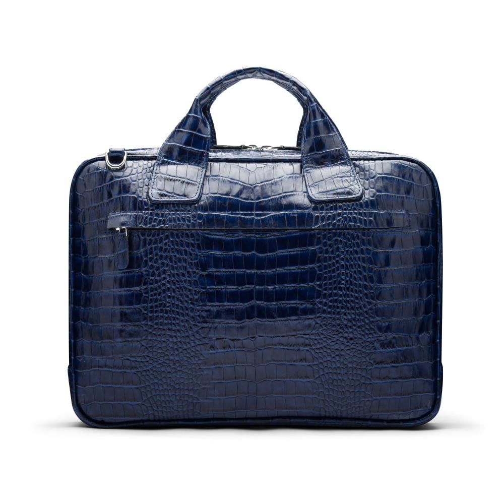 Leather 13" laptop briefcase, navy croc, back