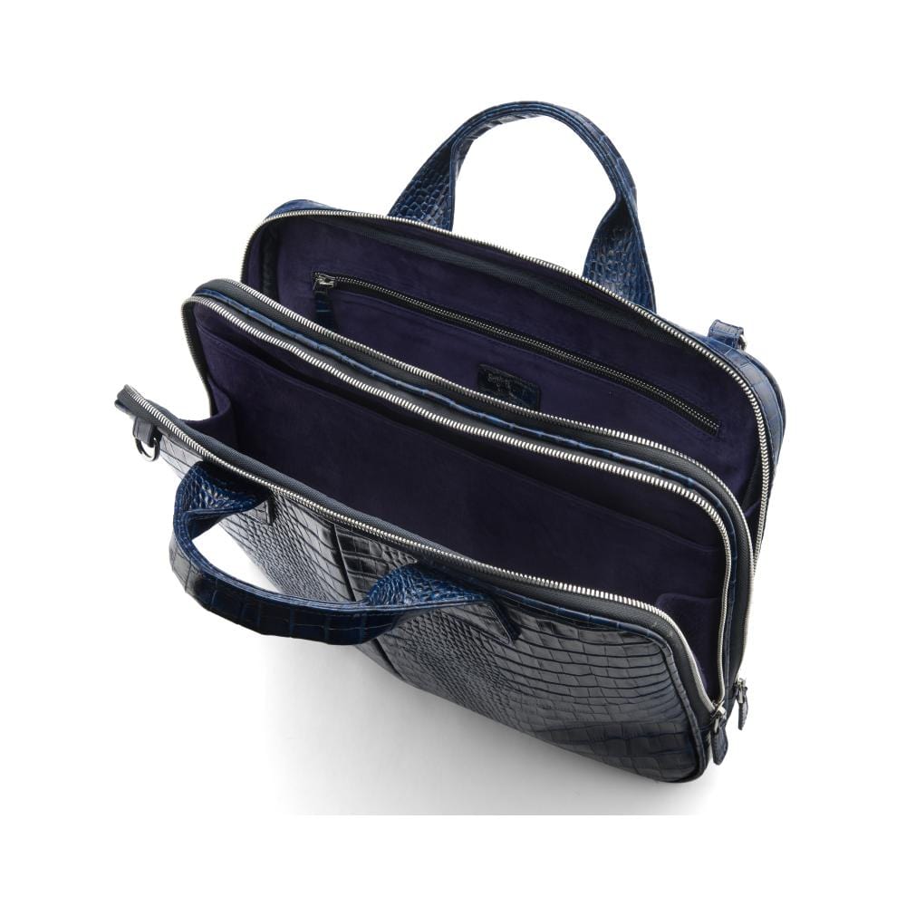 Leather 13" laptop briefcase, navy croc, interior