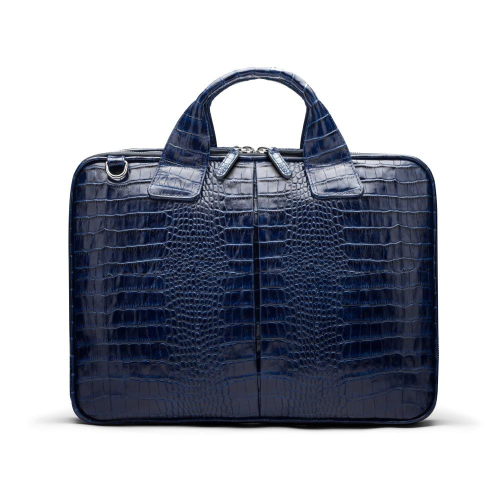 Leather 13" laptop briefcase, navy croc, front