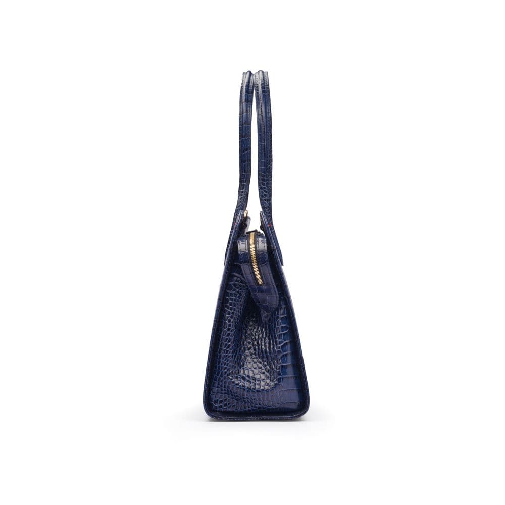 Ladies' leather 15" laptop handbag, navy croc, side