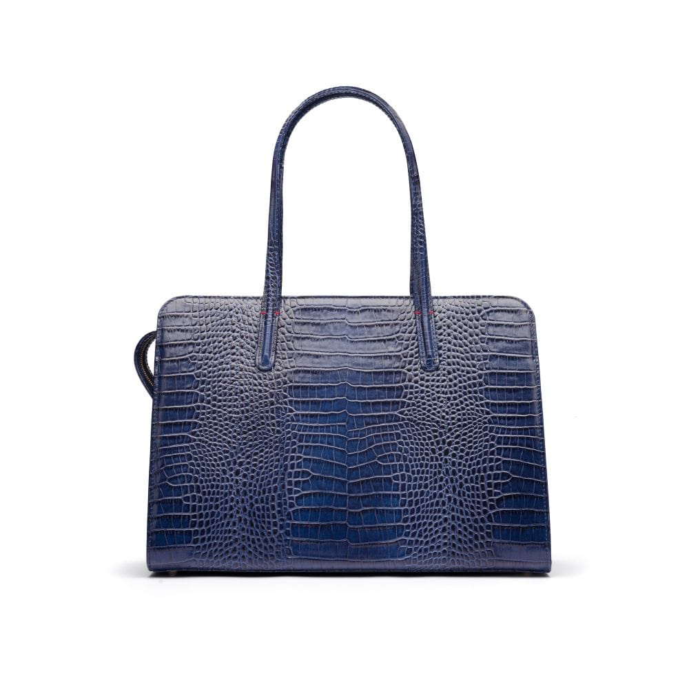 Ladies' leather 15" laptop handbag, navy croc, front