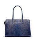 Ladies' leather 15" laptop handbag, navy croc, front