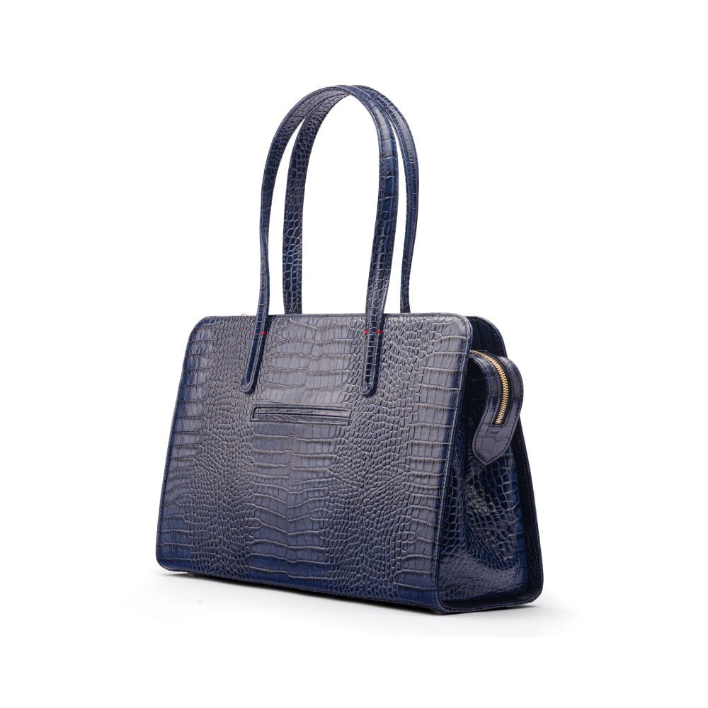 Ladies' leather 15" laptop handbag, navy croc, back