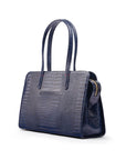 Ladies' leather 15" laptop handbag, navy croc, back